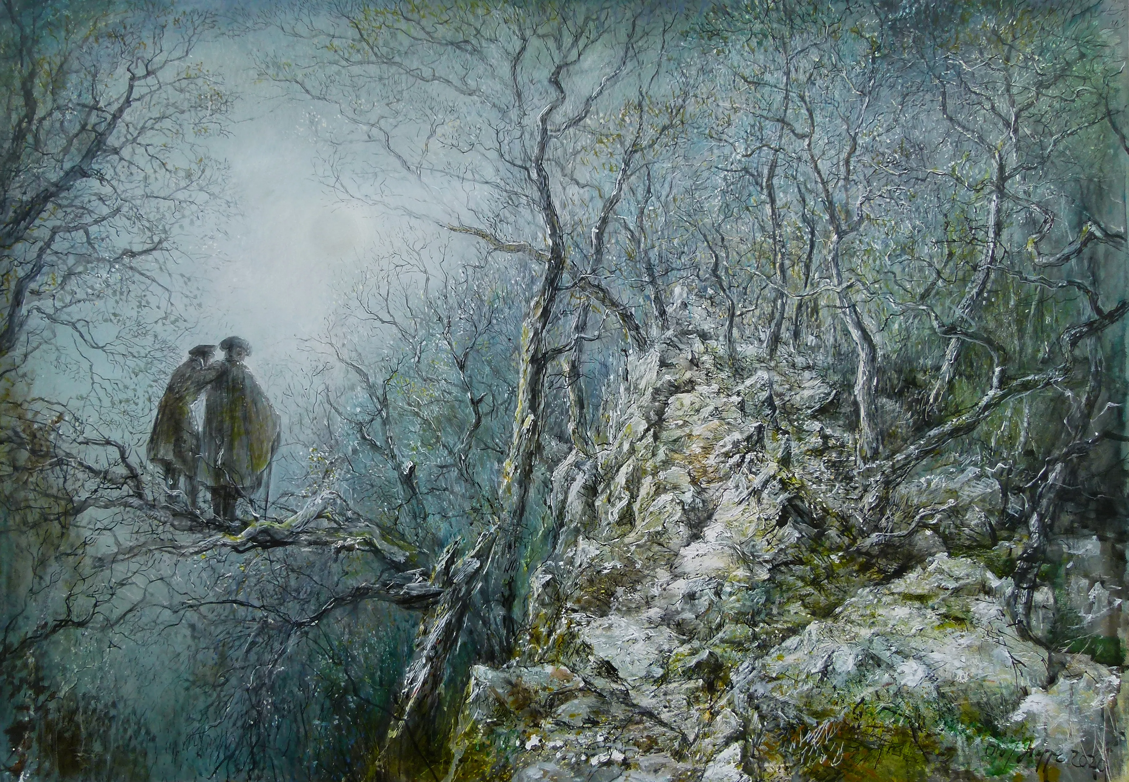 Two hikers contemplating the German Forest 2020