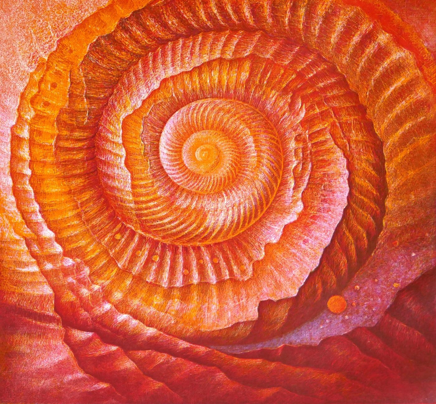 „Atlantis 4" (Element Fire), 2026, colour woodcut by Olaf Hoppe